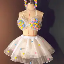 Милые конфеты шары бикини сексуальный бюстгальтер шорты мини юбка набор ночной клуб бар DJ леди певица костюм танцевальная команда представление одежда для сцены