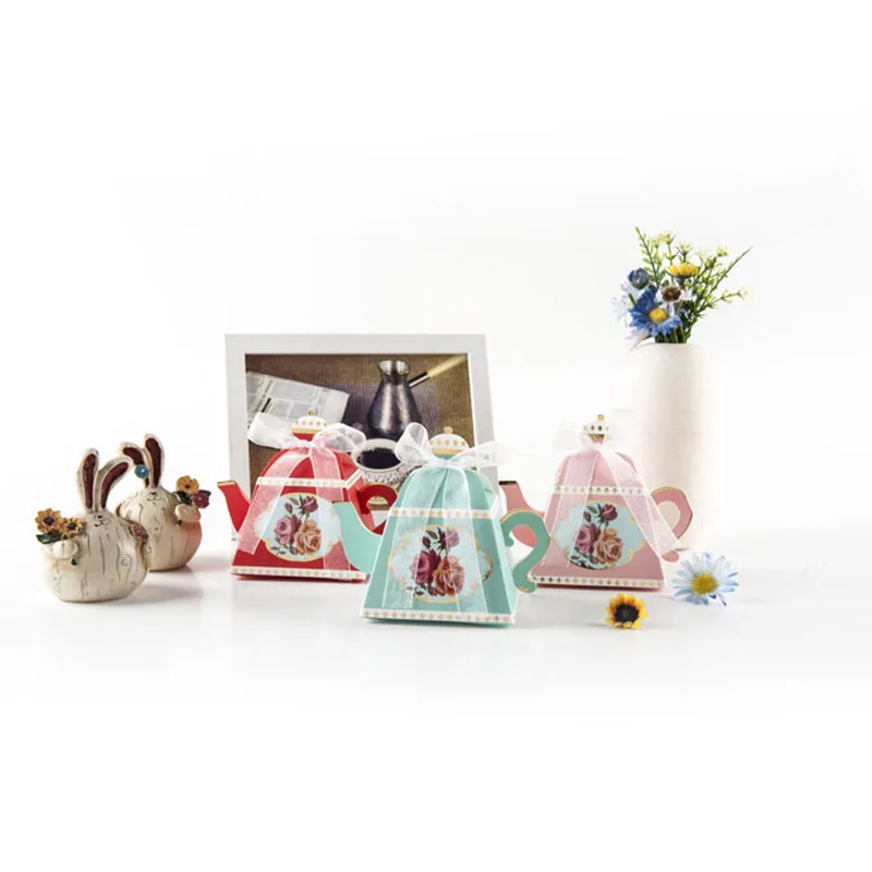 

50 Pcs Royal Teapot Candy Boxes Mini Teapot Wedding Favor Boxes with Ribbons Wedding Birthday SLC88