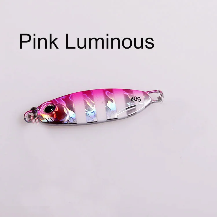 1 шт. металлическая джиг приманка с тройным вспомогательным крюком 15 г 20 г 30 г 40 г 60 г искусственная приманка морской бас рыболовный Shore Drag Cast Jigging - Цвет: pink glow no hook