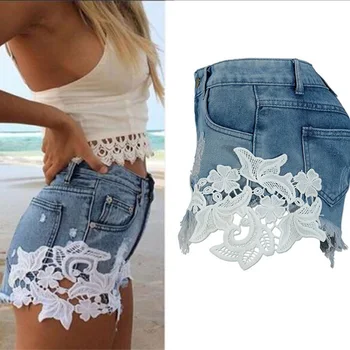 

CUHAKCI Denim Shorts Women Sexy Splicing Tassel Summer Classical Blue Jean Shorts European American Wind High Waist Female