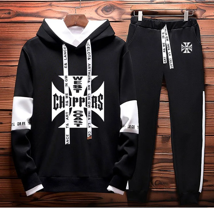 West Coast Choppers толстовки с принтом Мужская Уличная толстовка с капюшоном унисекс+ брюки 2 шт. спортивный костюм Флисовая теплая плотная спортивная одежда