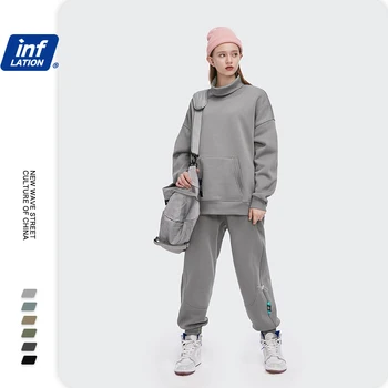 INFLATION Fleece Loose Fit Men Sweatpant In Pure Color 2020 Winter Elastic Waist Sweatpant Streetwear Men Outdoor Pants 3206W 4