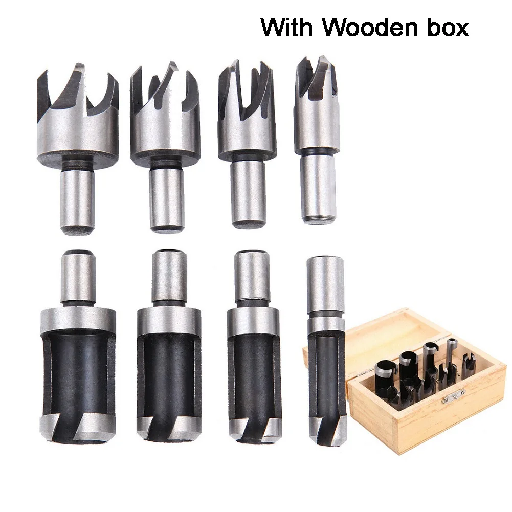 8pcs Wood Plug Hole Cutter Set Dowel Maker Cutting Tools 10mm Shank Bit Tool Kit 