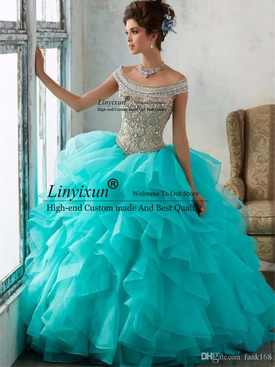 Quinceanera Scoop Neck Ball Gown Blue Quinceanera Dresses Luxury Beaded Sequined Debutante Dresses 15 Years