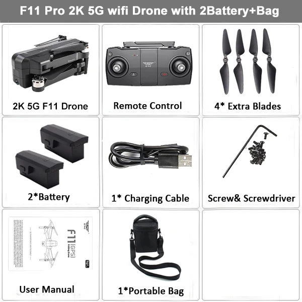 SJRC F11 PRO gps Радиоуправляемый Дрон с 2K широкоугольной камерой дроны 5G Wifi FPV 28 мин бесщеточный летный Квадрокоптер вертолет селфи Дрон - Цвет: F11 PRO 2K 2B Bag