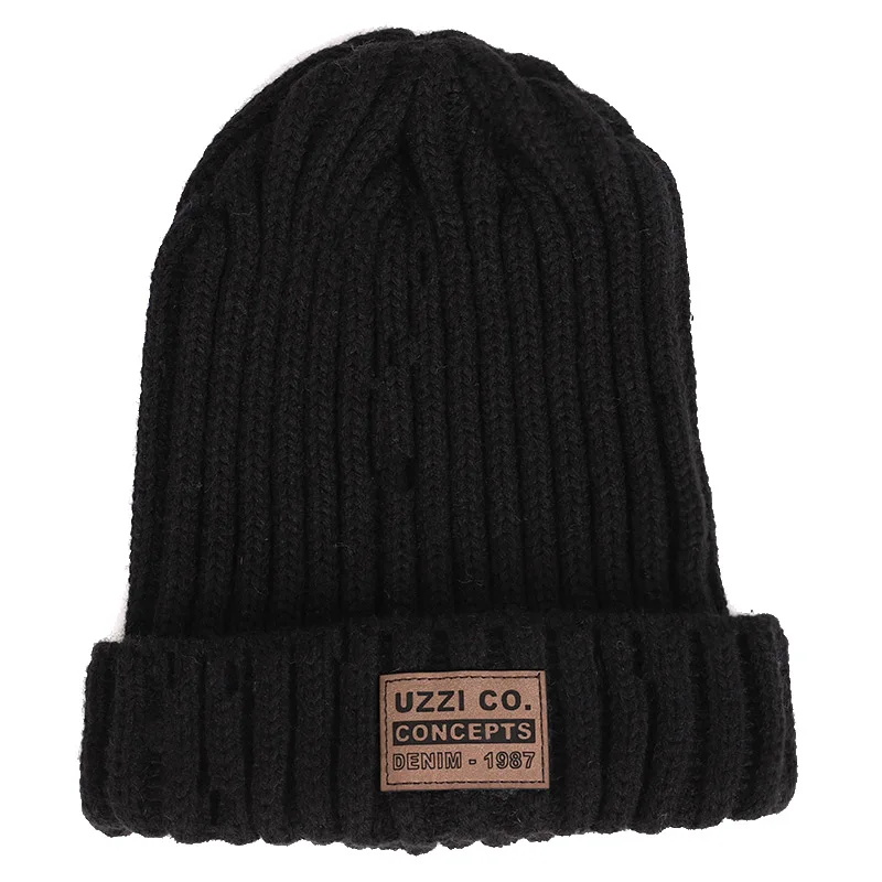 Взрослые зимние шапки для женщин, повседневные шапочки для мужчин и женщин, теплая вязаная зимняя шапка, модная однотонная хип-хоп унисекс шапка бини - Цвет: Black-2