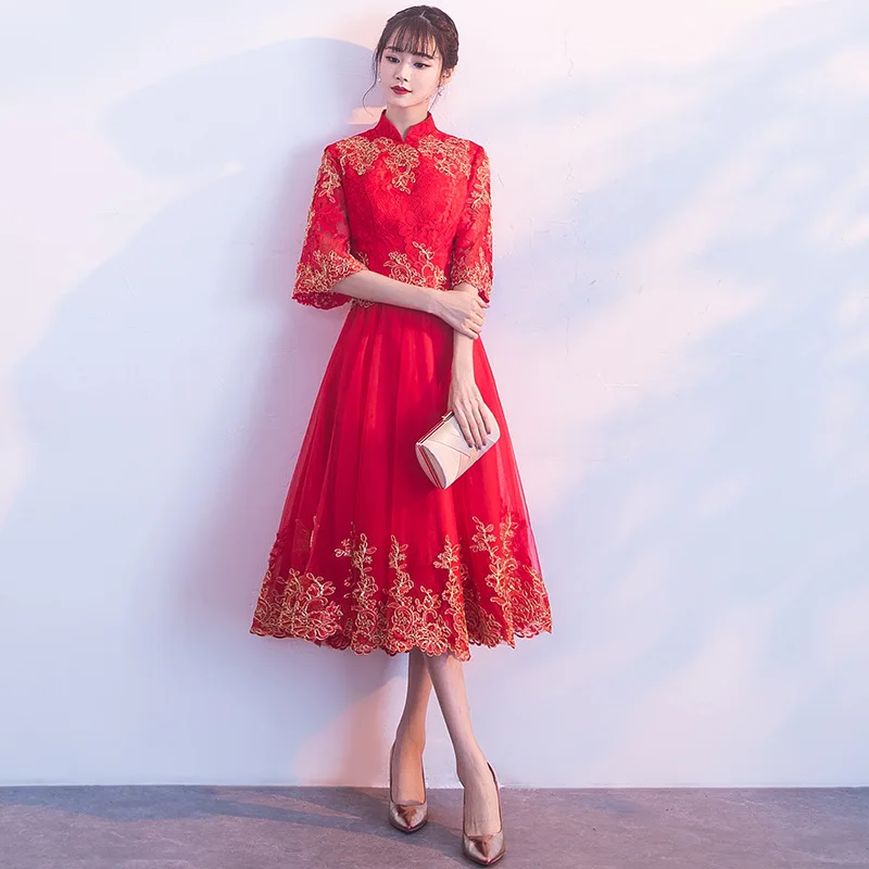Красные восточные Платья с коротким рукавом, традиционное свадебное платье Ципао в винтажном стиле, большие размеры, XS-3XL