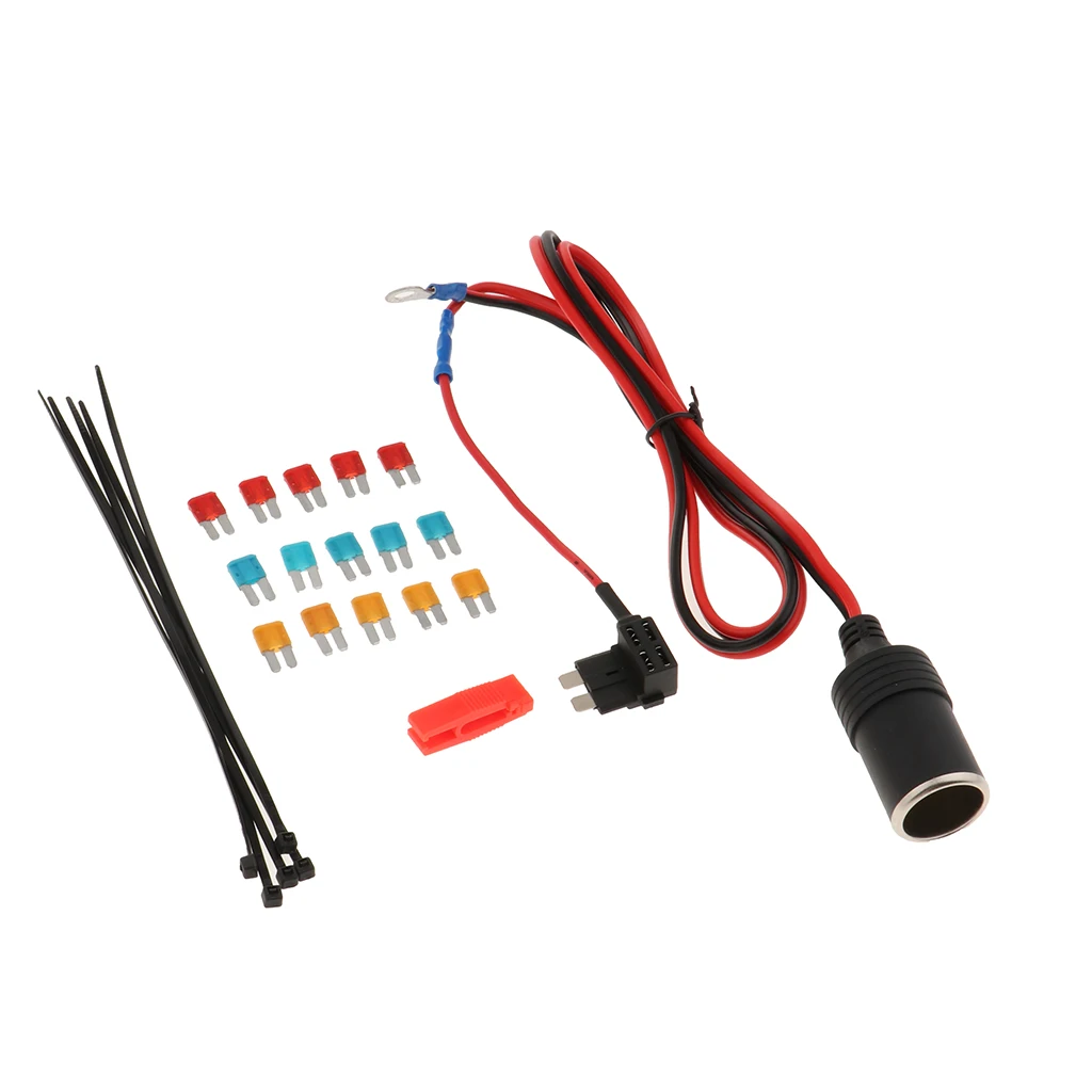 1M Car Cigar Lighter Female Socket Cable Wire Lead Fuse Tap Holder Small
