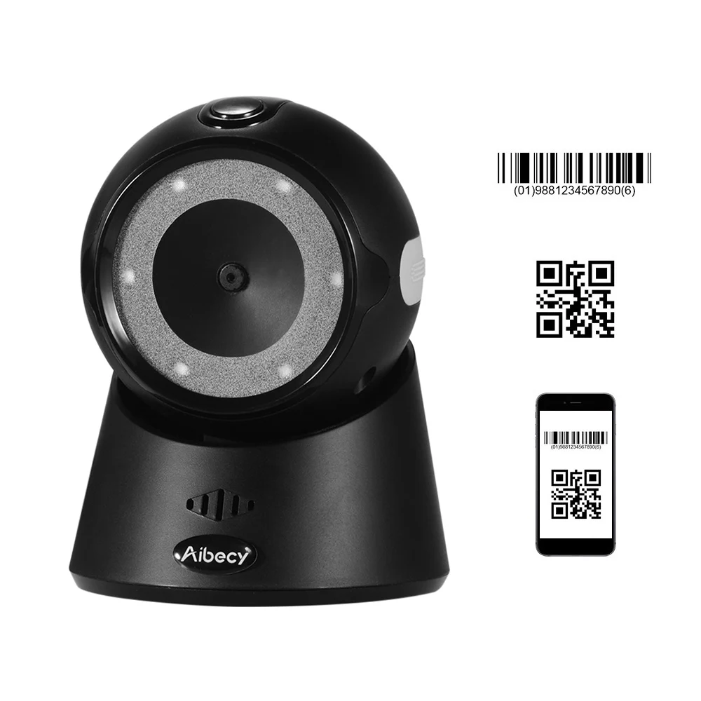 Aibecy YHD 9100 Настольный 1D/2D/QR сканер штрих кодов USB проводной считыватель совместимый