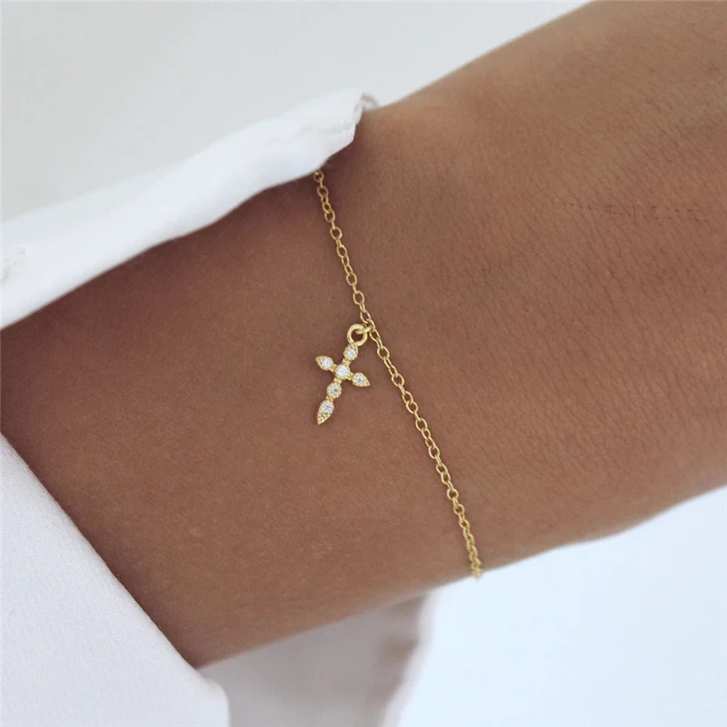 ROXI Gold Chain Crystals Cross Bracelets for Women 925 Sterling Silver Jewelry Ins Prata 925 Original Bracelets Bangles Pulsera charm bracelets