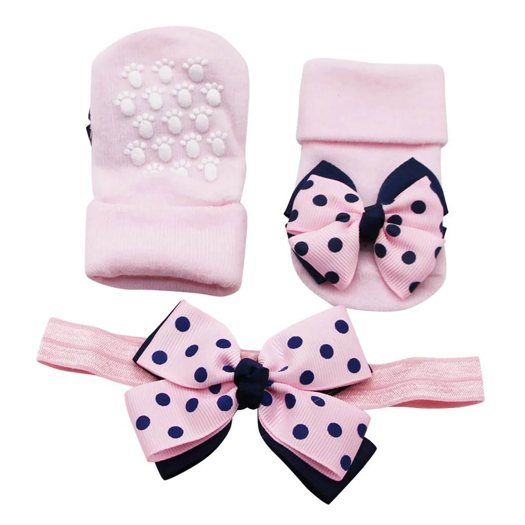 Носки для новорожденных+ 1 шт., с поясом для волос, для маленьких девочек, с бантом, с волнистыми точками, нескользящие носки, носки,#2
