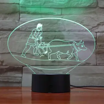 

2019 Best Selling Unique Chinese Culture Ploughing 3D Lamp Battery Powered 7 Colors with Remote Led Night Light Lamp Hologram