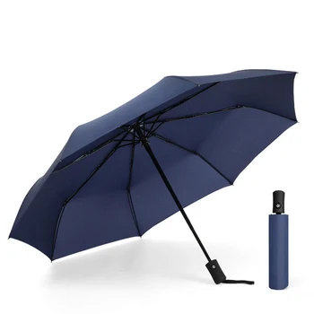 

8 Ribs Full Automatic Business Men And Women Umbrella Wind Resistant Umbrellas Navy Blue Big Windproof Rainy And Sun Umbrellas