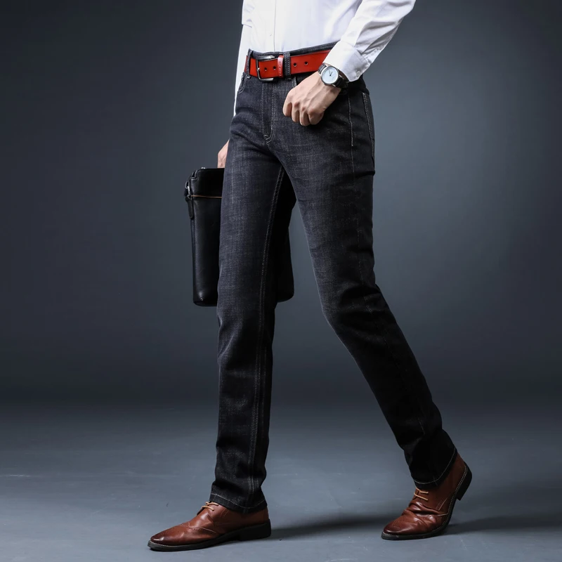 Low Price New Men's Classic Style Jeans Business Casual Stretch High Waist Slim Denim Pants Blue Straight Washed Denim Male Loose Trousers