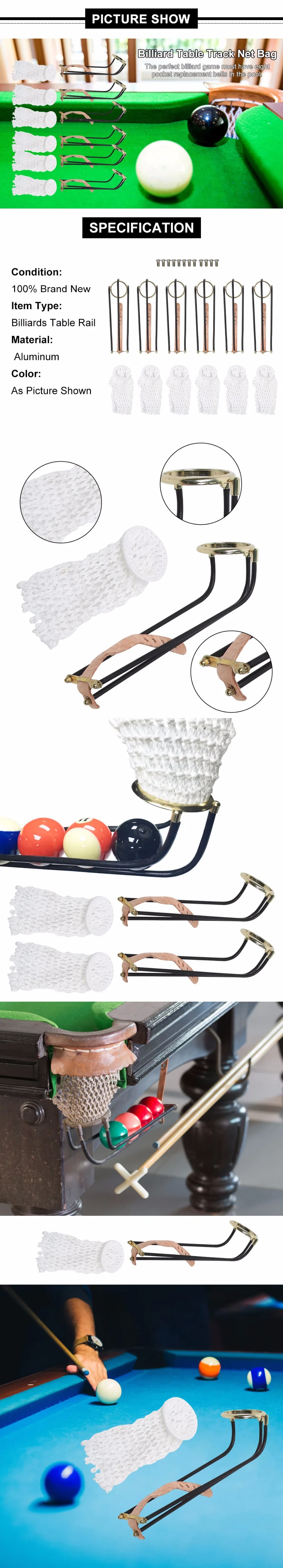 Description Picture 2 of itemProfessional 6pcs Billiards Net Bag Billiards Table Pocket Rail Slide Track with Net Bags Snooker Billiard Table Accessories