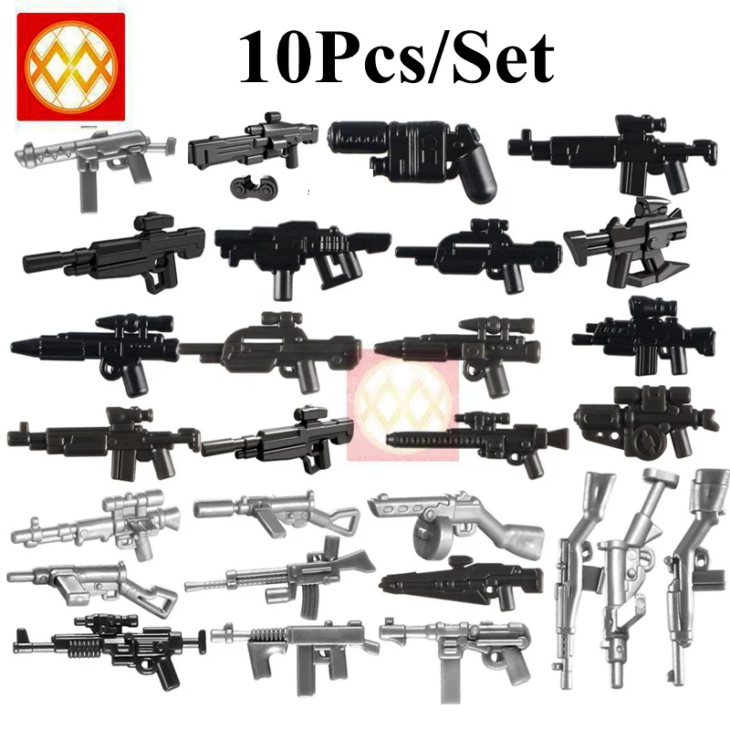 10pcs/lot WW 2 Weapon Submachine Guns Science Fictional Kits Pistol Swat Police War Army Accessories for Building Blocks Toys