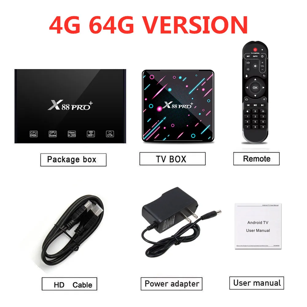 X88 PRO Plus Android Tv Box 8 Octa-core Android 9.0 4K H.265 4K SetTop Box 4GB 128GB Media Player KO mi Box Smart IPTV Box - Цвет: 4G 64G
