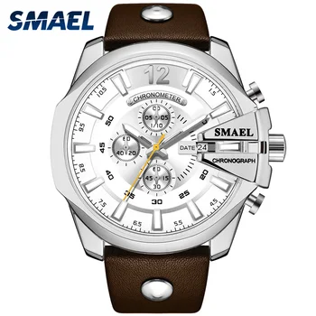 

SMAEL Quartz Watches Leather Band Clocks Multi-pointer Watch 30M Waterproof Clock 9079 Top Brand Luxury Men Wrist Watch Casual