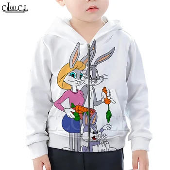 

CLOOCL Cartoon Anime Bugs Bunny Zipper Hoodies Boy Girl 3D Print Long Sleeve Zipper Hooded Casual Naughty Baby Family Tops