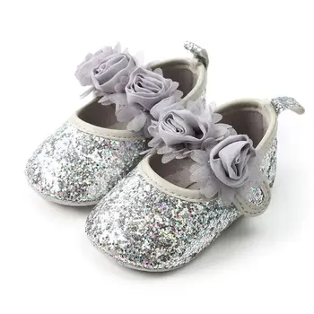 

Infant Baby Girls Glitter Shimmer Sequins Flats Soft Sole Slip-On Non Slip Ballet Dance Faux Rose Flower Bow Toddler Crib Shoes