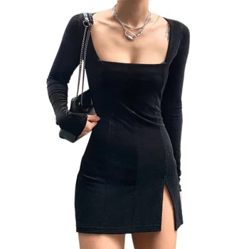 

Goth Dark 90s Vintage Emo Gothic Dress Harajuku Spring 2020 Splice Longsleeve Grunge Punk Hip Hop Women Dresses Egirl Goth Style