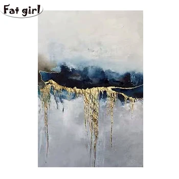 

Diamond Painting art Handmade abstract oil painting Gold Gray White Full square round cross stitch diamond mosaic embroidery