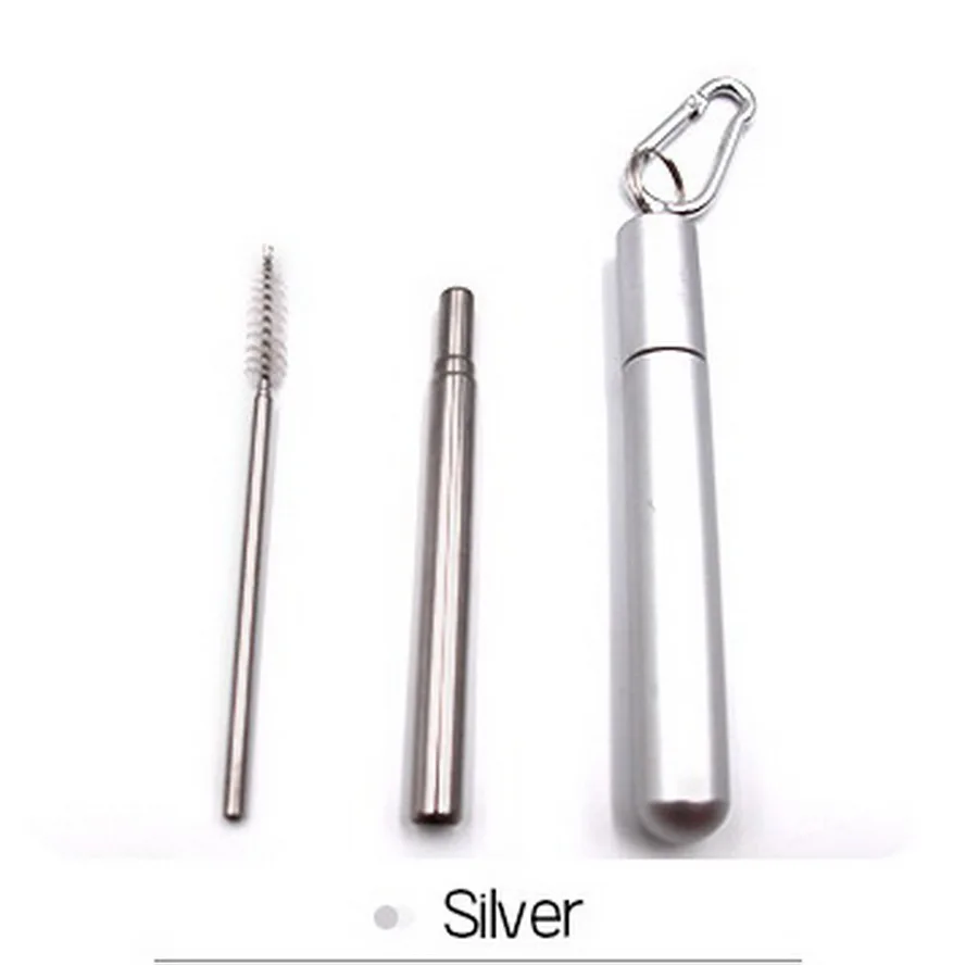 silver DHL 100 набор Телескопическая из нержавеющей стали питьевой соломы портативный соломы Многоразовые Раскладной Металлический питьевой соломы с щеткой - Цвет: silver