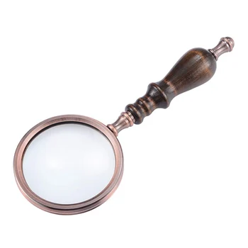 

10x Handheld Antique Brass Magnifying Glass with Wooden Handle and Real Glass,Best Reading Magnifier for Science, Reading Book,