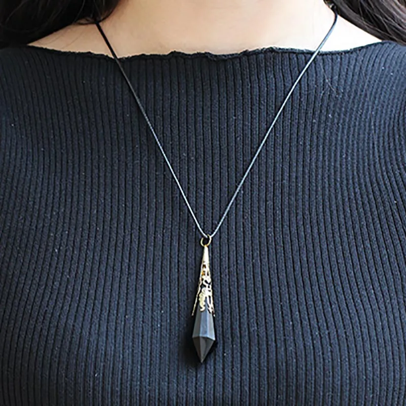New Natural Black Obsidian Pendulums For Dowsing Reiki Chakra Healing Crystalscharms Necklace filigree Pendant 5