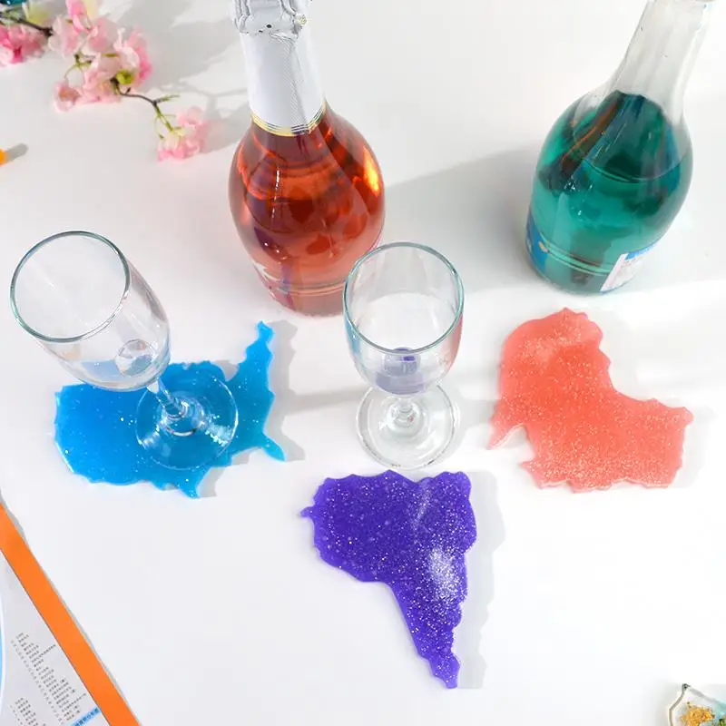

DIY Map Shape Silicone Coaster Molds Handmade Crystal Epoxy Resin Molds Seven Continents Silicone Red Wine Cup Tray Moulds