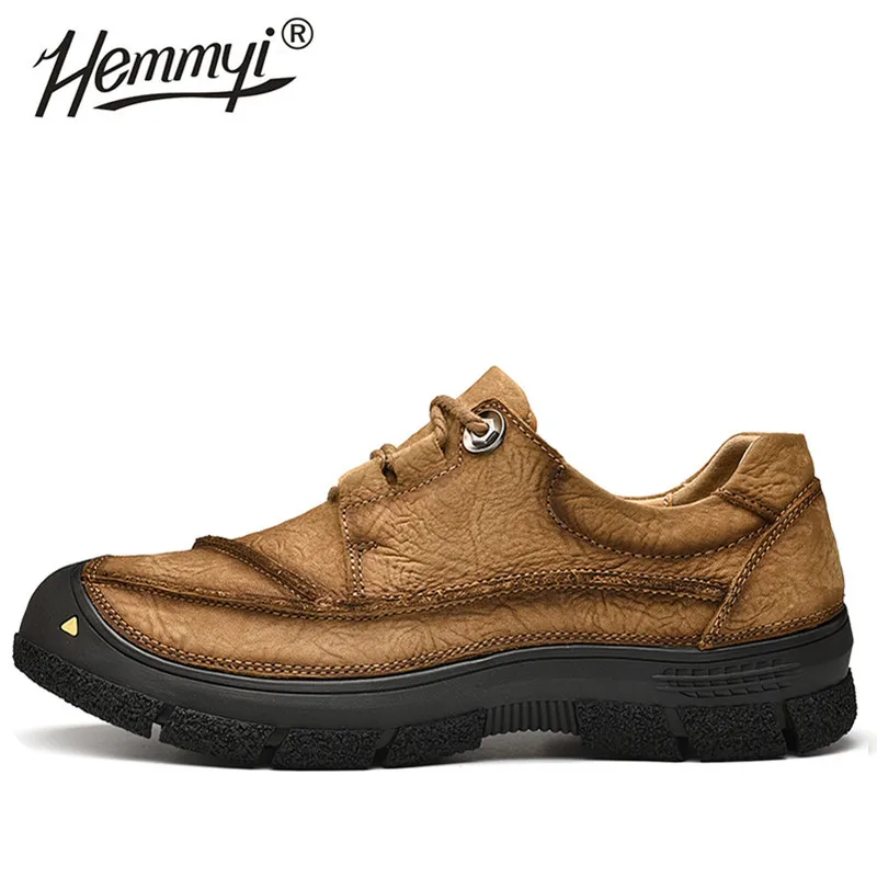 Khaki Hemmyi/Новинка; Высококачественная Нескользящая Мужская обувь из натуральной кожи для пешего туризма; спортивная обувь для альпинизма; прогулочная обувь для трекинга; большие размеры 38-46 - Цвет: Khaki