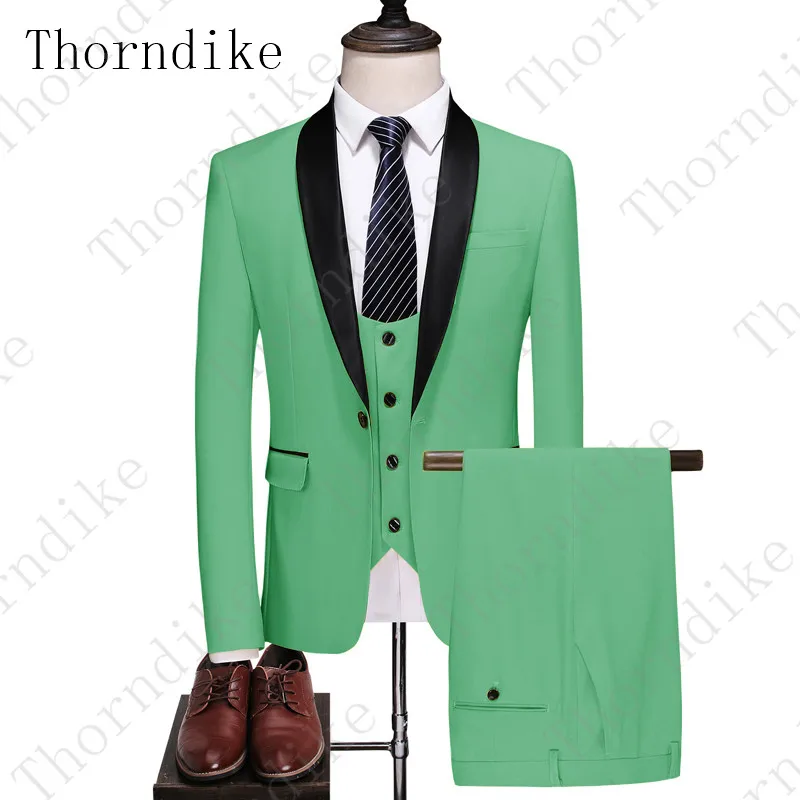 Thorndike, Новое поступление, мужской костюм для свадьбы, лучший мужской смокинг, комплект из 3 предметов(пиджак+ жилет+ брюки), выпускной ужин, Terno Masculino