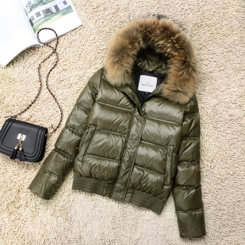 Натуральное меховое пальто воротник из натурального меха зимняя куртка женская короткая пуховая куртка женская белая пуховая куртка верхняя одежда теплая пуховая парка - Цвет: Армейский зеленый