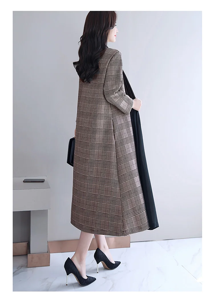 Fashion Casual Mantle Spring And Autumn New Style Plaid Trench Coat Women's Long Outdoor Shawl Coat over-the-Knee Korean-st