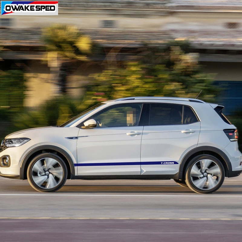 Carbon Fiber Sport Stripes Car Door Side Skirt Sticker For Volkswagen-VW T-cross R line Both Side Auto Body Decor Vinyl Decals (5)