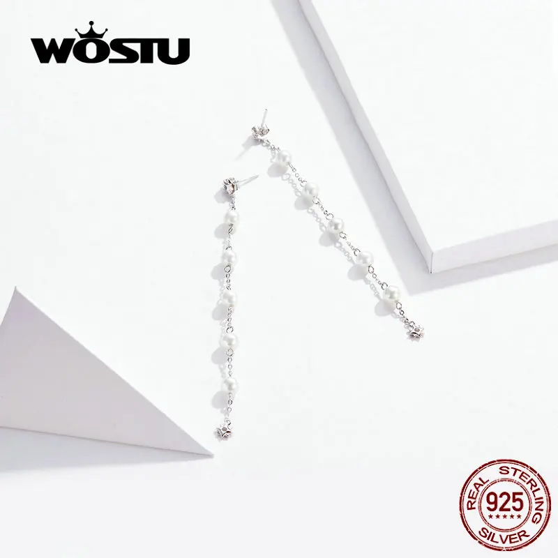 WOSTU Настоящее 925 Висячие серьги из серебра 925 пробы Горячая Мода Простой Жемчуг длинные кисточки изготовление сережек подарок для женщин BNE185