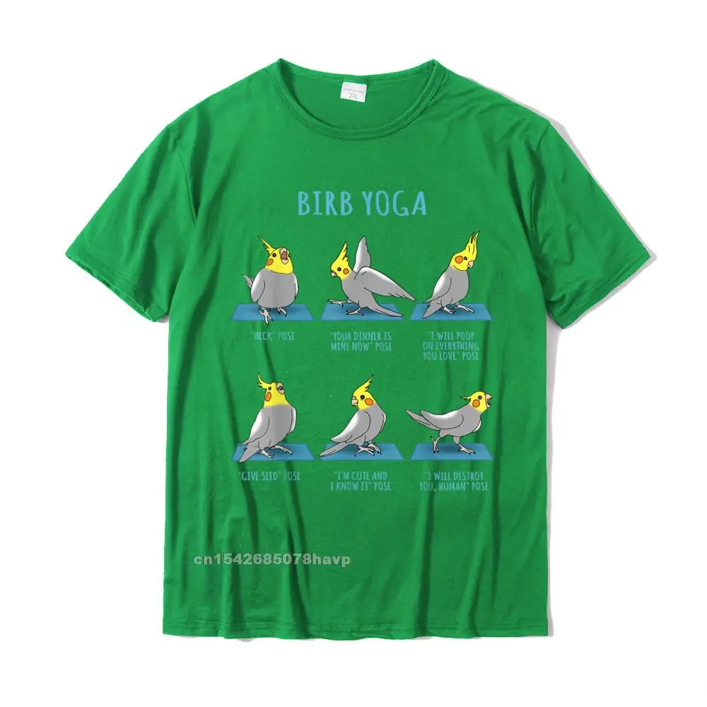 Comics O Neck Tshirts Summer/Autumn Tops Shirts Short Sleeve Cute Pure Cotton Funny Top T-shirts Cool Boy Wholesale Funny Cockatiel Yoga Poses Birb Memes Cute Parrot Doodle T-Shirt__975. green