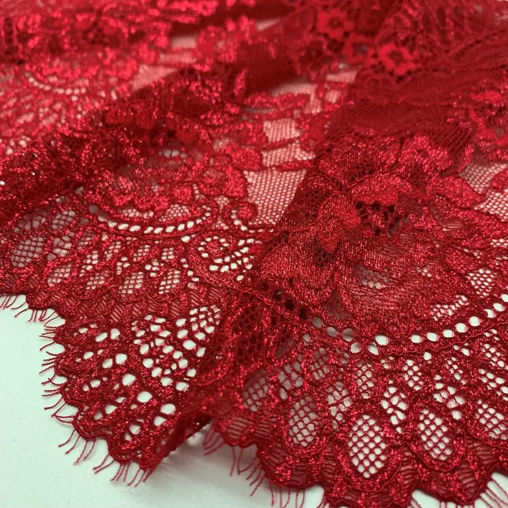 3y/lot 22.50cm Shiny Red Purple Teal Blue Eyelash Elastic Lace Trim With Shimmer Trimming Garment Accessory DIY Material Fabric 5