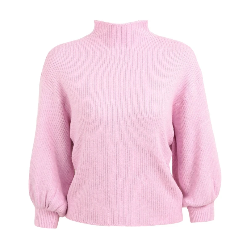 Черный вязаный свитер, женские свитера, зимние топы, водолазка, милый кавайный пуловер, женский милый свитер в Корейском стиле - Цвет: Розовый