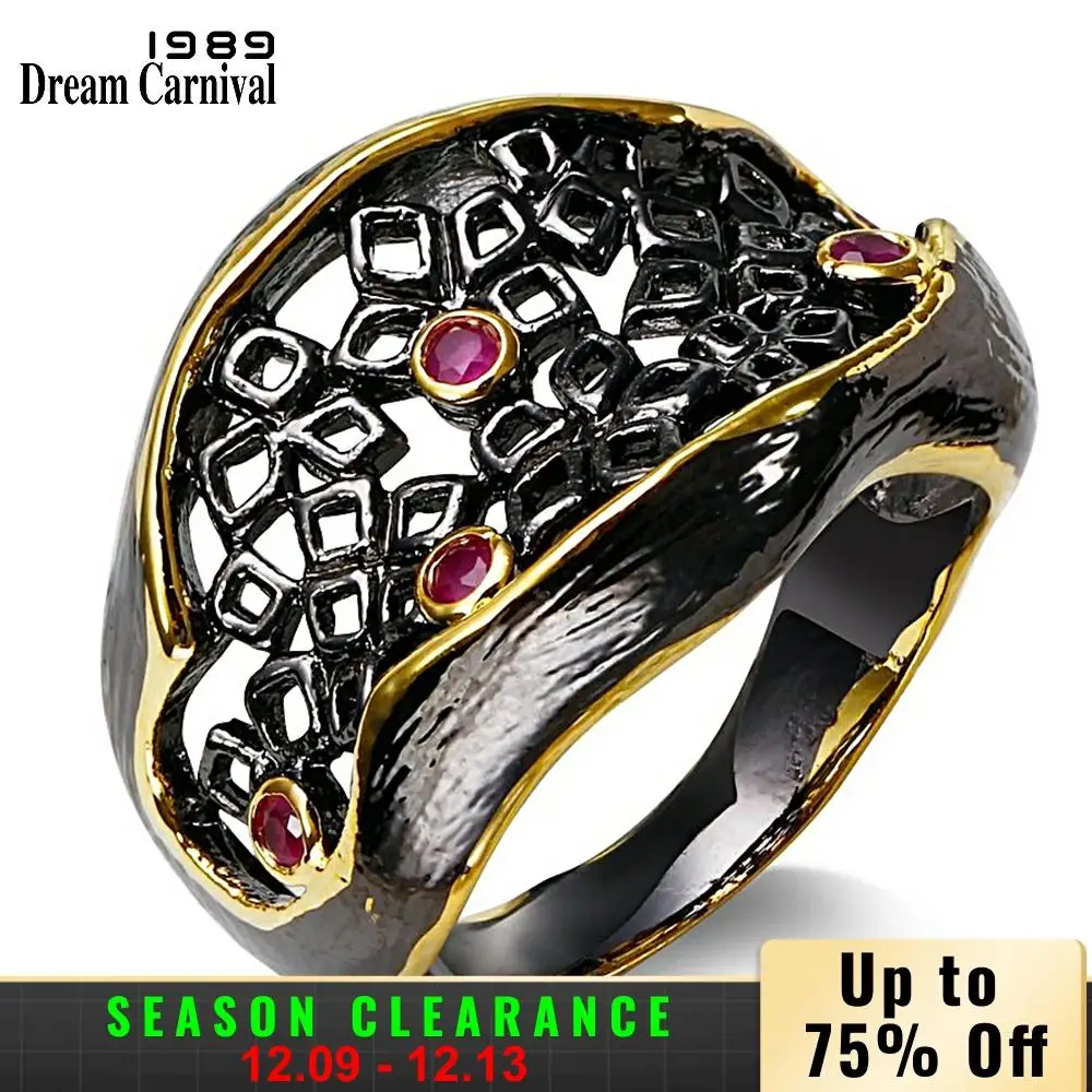 DreamCarnival 1989 New Hip Hop Hollow Ring for Party Women Jewelry Fuchsia CZ Bezel Anniversary Engagement Gift for Love Anillos