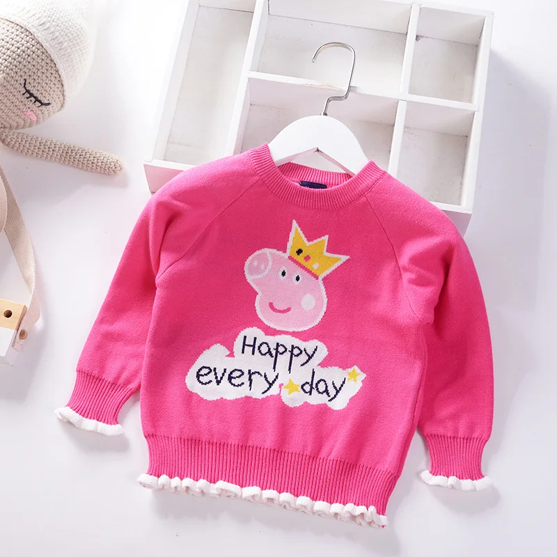 

Girls Pullover Crew Neck Sweater 2019 Autumn And Winter New Style Children Long-sleeve Knitwear Cartoon Lace Baby Sweater Batch
