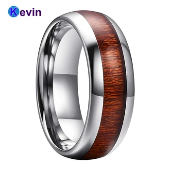 

Men Women Wood Ring Tungsten Inlay Ring Dome Band Comfort Fit Width 6MM And 8MM Available