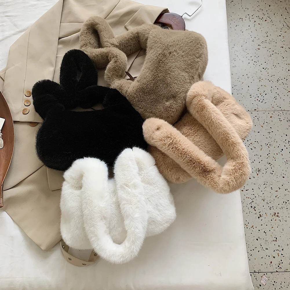 Fashion New Solid Color Shoulder Underarm Bag Women Plush Soft Autumn Winter Fashion Fluffy Totes Handbag Lady Travel Purse