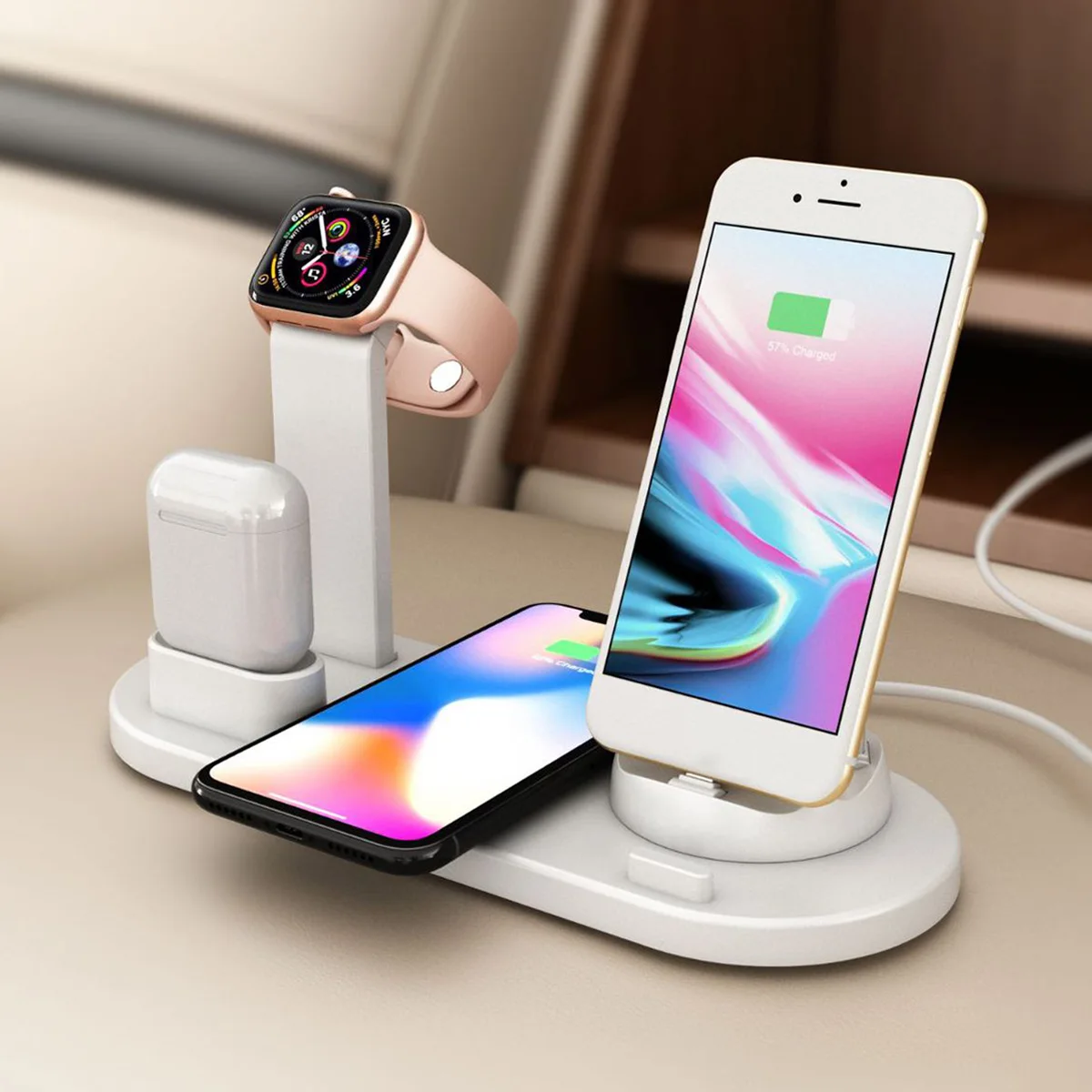 4 в 1 зарядная док-станция держатель для iPhone XS MAX для Xiaomi для Apple Watch для Airpod Dock Беспроводная зарядная подставка крепление для станции