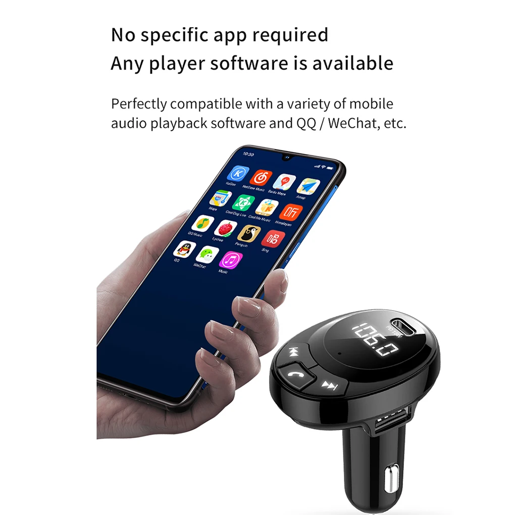 Автомобильный fm-передатчик Bluetooth 5,0 Автомобильный MP3-плеер Беспроводные адаптеры для быстрой зарядки аккумулятора