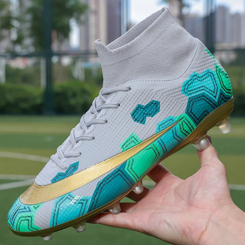 

Men's Sliver Black High Ankle AG/FG Sole Outdoor Cleats Football Boots Shoes Soccer Cleats Women Soccer Cleats Training Football