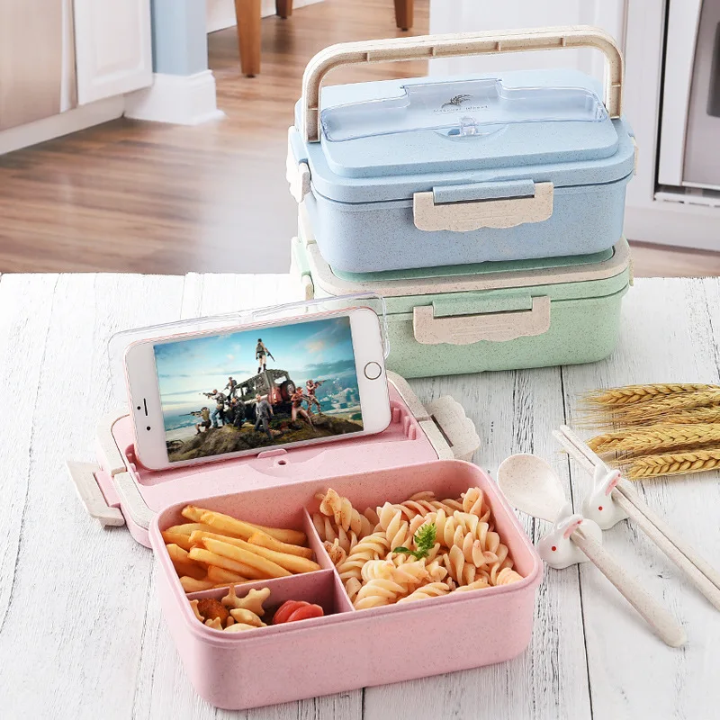 

Microwave Wheat Straw Lunch Box Creative Sealed Lid Tableware Food Container Multi-functional Bento Box for kids children