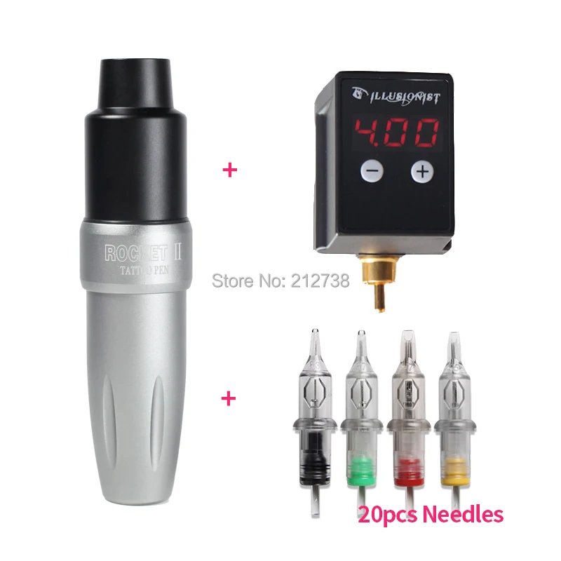 

Permanent Makeup Rocket II Tattoo Machine with Wireless Mini Tattoo Power RCA Connector Mix 20pcs Cartridge Needles