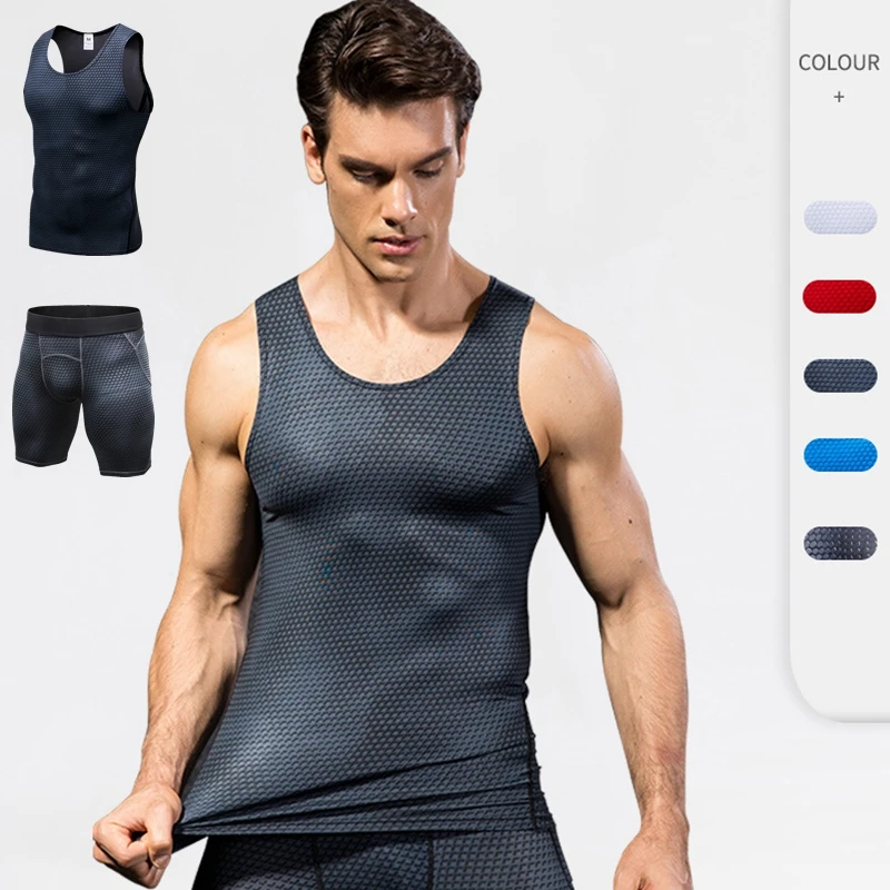 

New 2-piece Set Men's Gym Clothing Running Vest Sports Shorts Quick Dry Training Compression Shirt Jogger Set