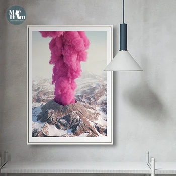 

Nordic Pink volcano wall art Canvas Prints Posters Landscape Wall art Pictures for Living Room Morden contracted Art Home Decor